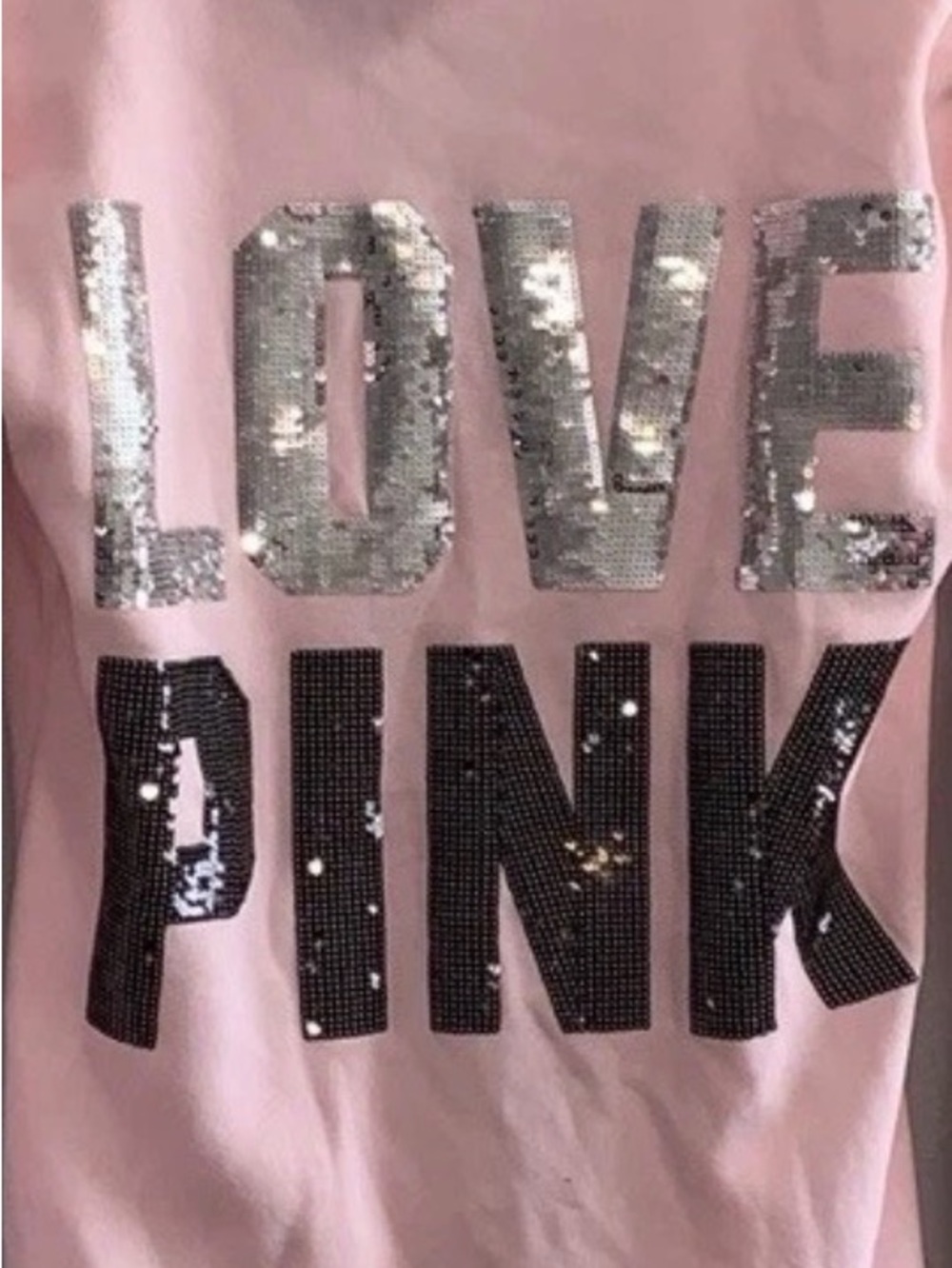 Victoria's Secret PINK Light Pink V-Neck Tunic-Length Sweatshirt S RARE Bling